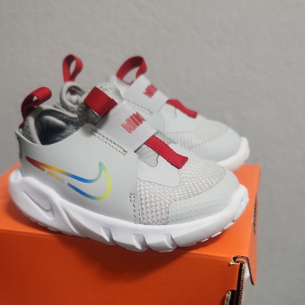 Nike White and Red Sneakers with Velcro Straps